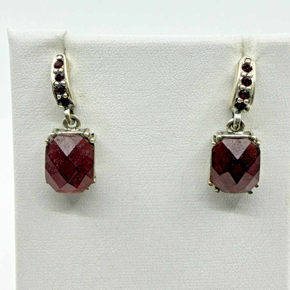 Red Gemstone Drop Earrings Silver Tone Elegant Holiday Gift